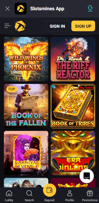 Available Games for SlotsMines No Deposit Bonus